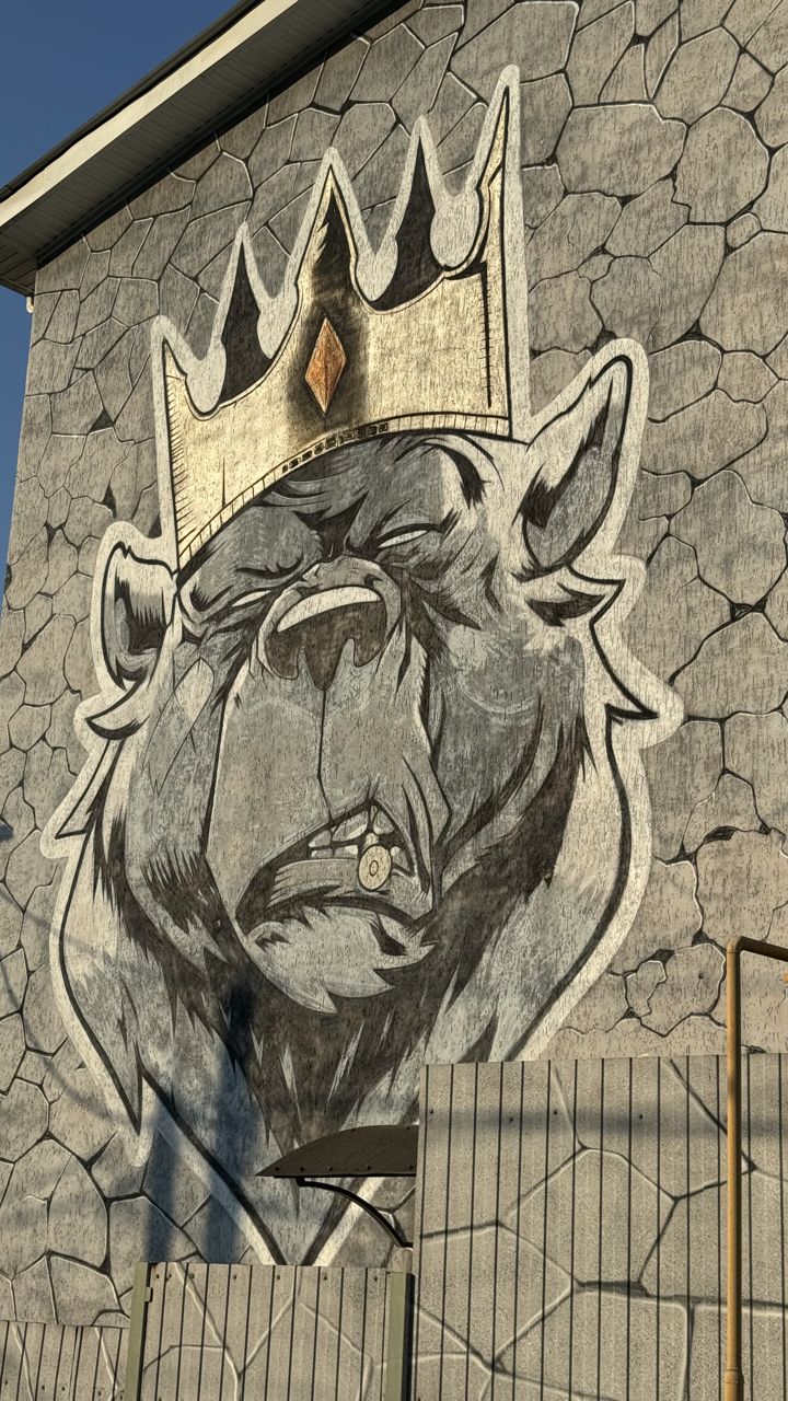 Мурал — медведь в короне крупным планом